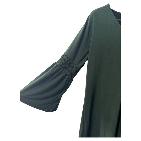 Michael Kors Dark Green Dress V Neck Gold Zipper Bell Sleeve Smocked Detail - Picture 3 of 5
